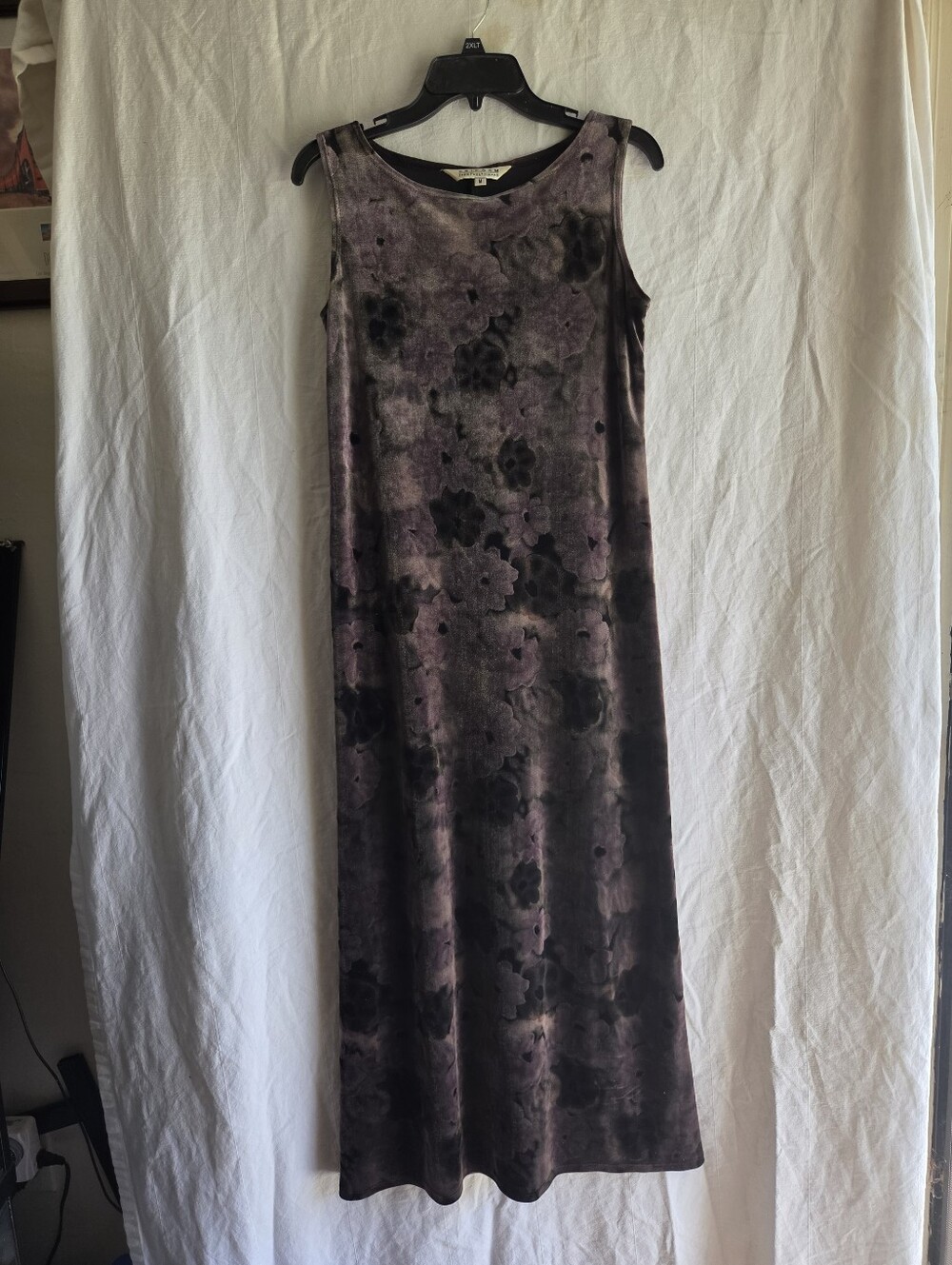 Vintage Velvet  Floral Maxi Dress Medium Chocolate Brown Embossed Y2K 1990s